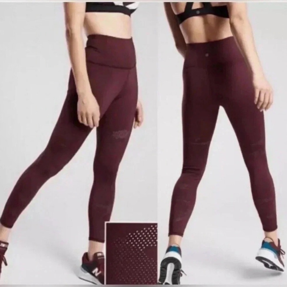 Athleta Persistence Laser Cut 7/8 Leggings Burgundy XS High Rise
